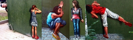 Playing hide and seek, urban painting, acrylic on wall